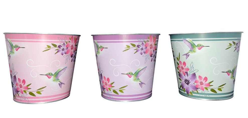 Thompson Wholesale - Wholesale Plant Pot - Hummingbird Floral Metal Pots -- 12 Piece Set1
