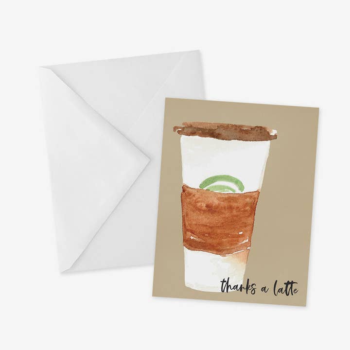 Thanks a Latte, Thank You Greeting Card for wholesale by mad paperie