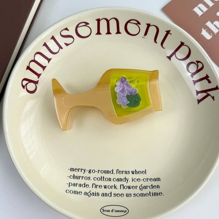 SoapElenGlen - Wholesale Hair Clip - Women's - Cherry Grape Pattern Wine Bottle & Glass Acetate Hair Claw2