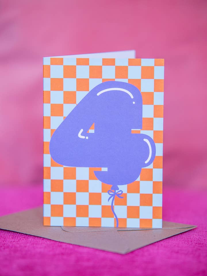 Children's 4th birthday card | Colourful A6 greetings card for wholesale by Nina Bombina