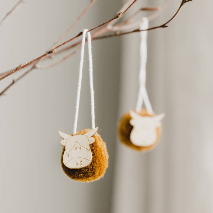 Highland Cow Pom Pom Hanging Decoration for wholesale by Jodie Gaul & Co
