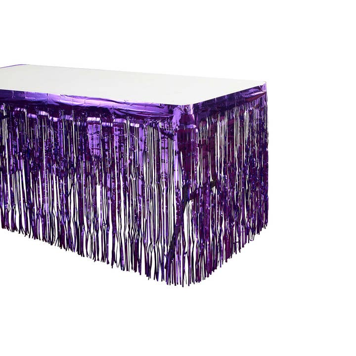 Metallic Fringe Table Skirt 14ft - Purple for wholesale by Portofino International Trading, USA