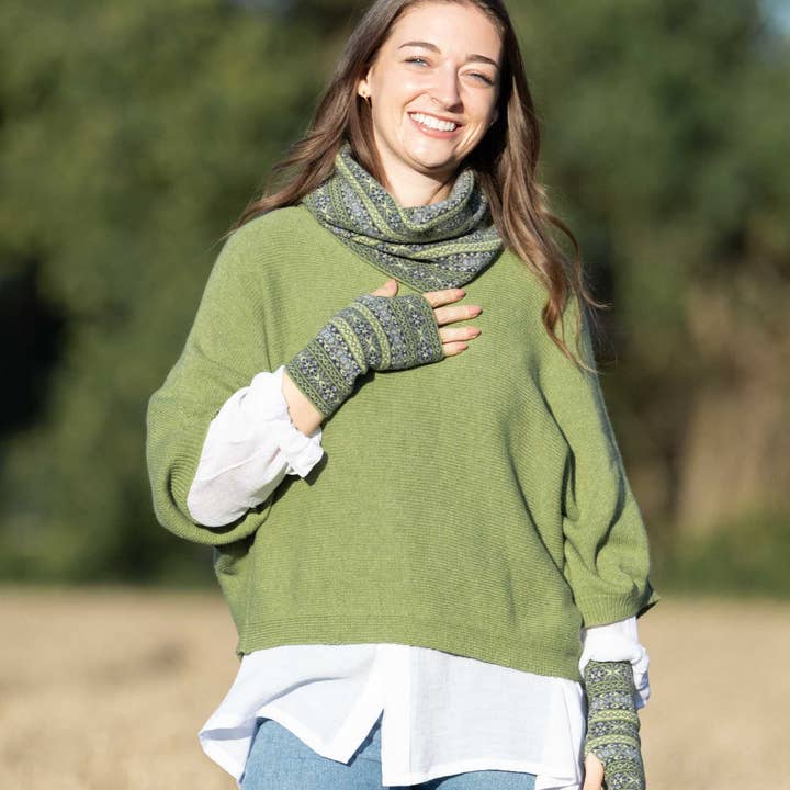 Cadenza Italy Ltd – Cachecol - Mulher por atacado – Caxemira Blend Fairisle Snood6