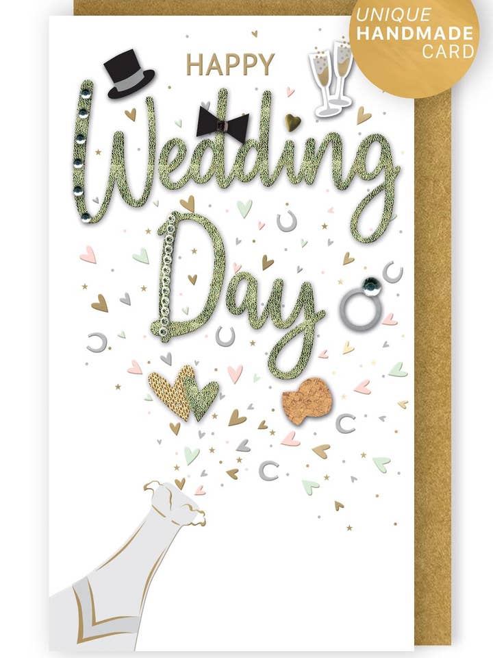 Fröhlicher Hochzeitstag Schriftzug - Champagner - Second Nature für den Großhandel von Second Nature Ltd