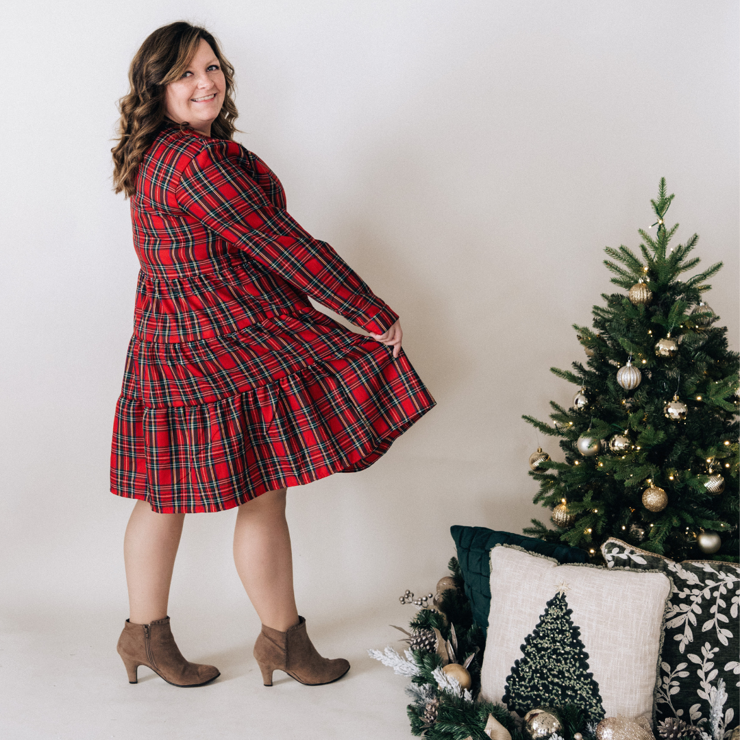 HAHA MAMA Clothing - Vente Robe – femme - Robe de Noël à carreaux en tartan rouge pour maman et moi - Femmes7