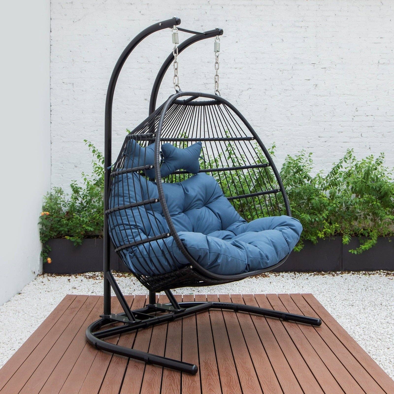 LeisureMod - Wholesale Egg Chair - Wicker 2 Person Double Folding Hanging Egg Swing Chair100