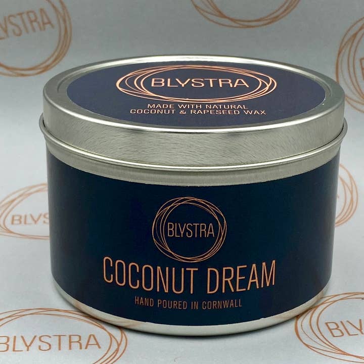 Coconut Dream Hand-poured Tin Candle for wholesale by Blystra candles