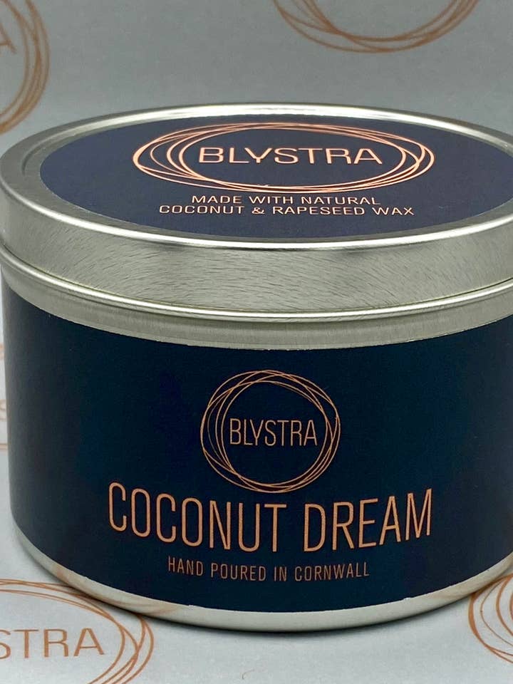 Coconut Dream Hand-poured Tin Candle for wholesale by Blystra candles