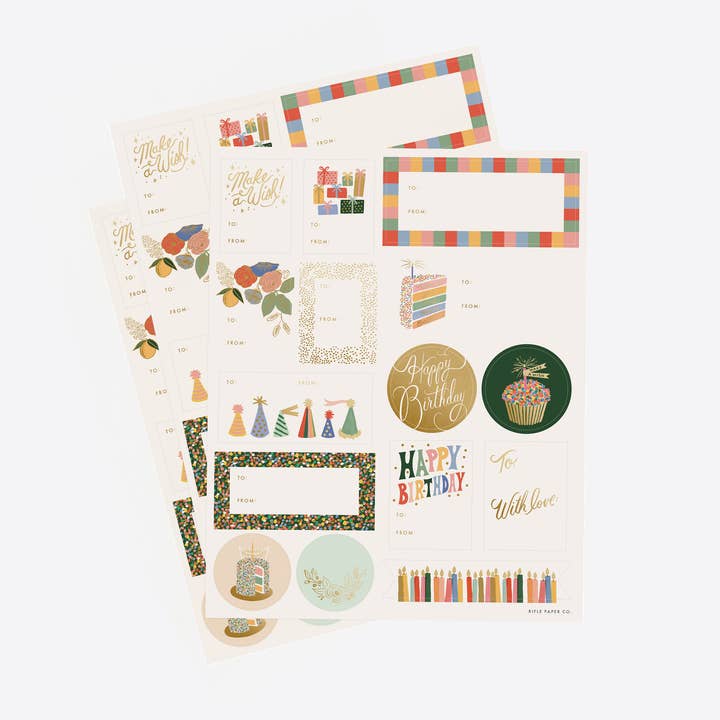 Pack of 3 Birthday Cake Stickers & Labels for wholesale by Rifle Paper Co.