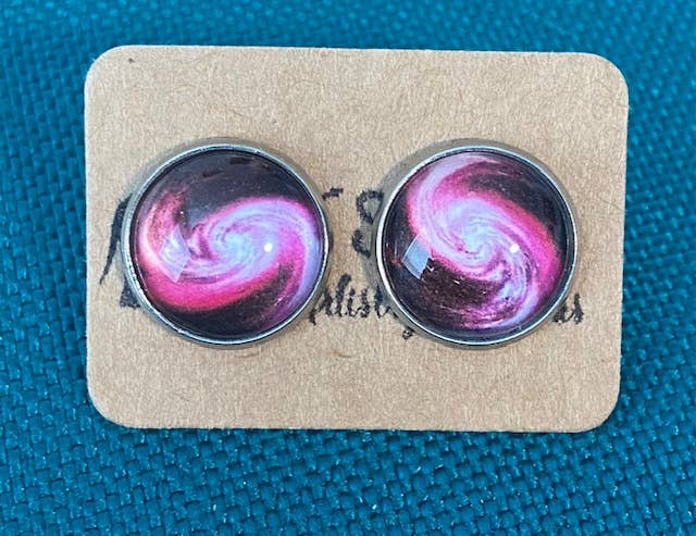 SMA Artistry Creations - Wholesale Stud/Post Earrings - 12mm Galaxy design glass cabochon stud earrings21