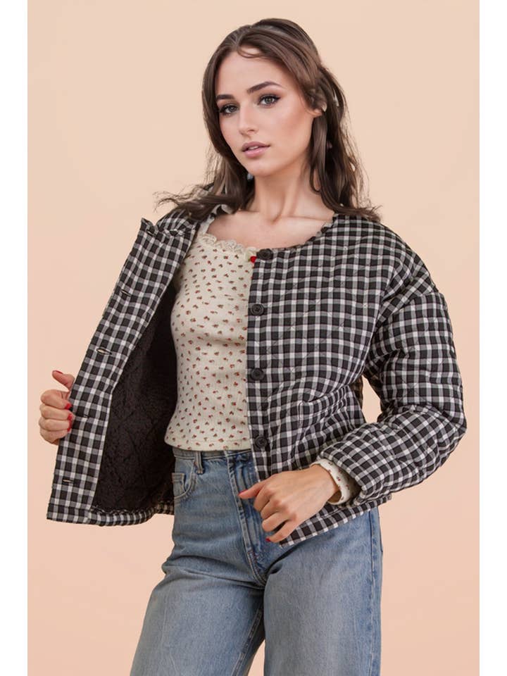 VERY J - Wholesale Jacket - Women's - NJ90419-Oversized Checkered Casual Quilt Jacket1