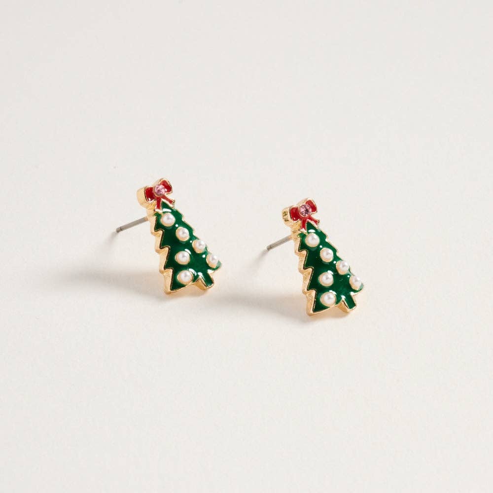 Designature New York - Wholesale Stud/Post Earrings - Christmas Tree with Pearl Rhinestone Post Earrings2
