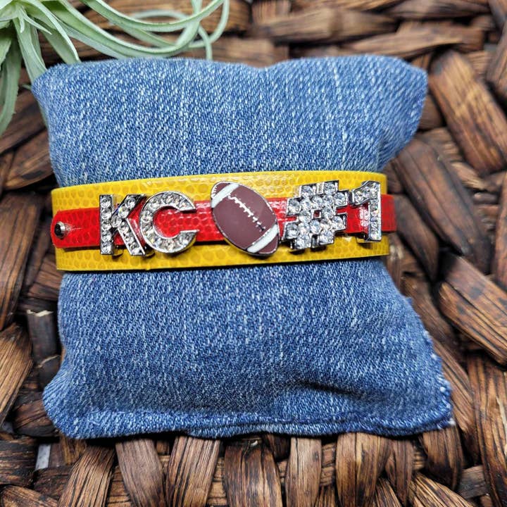 Pulsera de Letras KC #1 Rhinestone Chiefs para venta al por mayor de Maple Leaf Market
