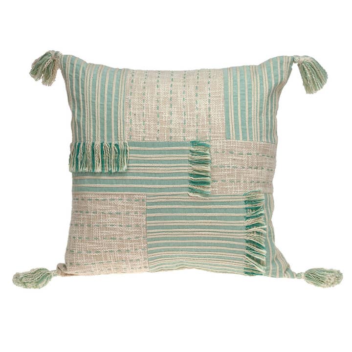 HomeRoots - Vente Coussin décoratif - Coussin tissé crème et menthe