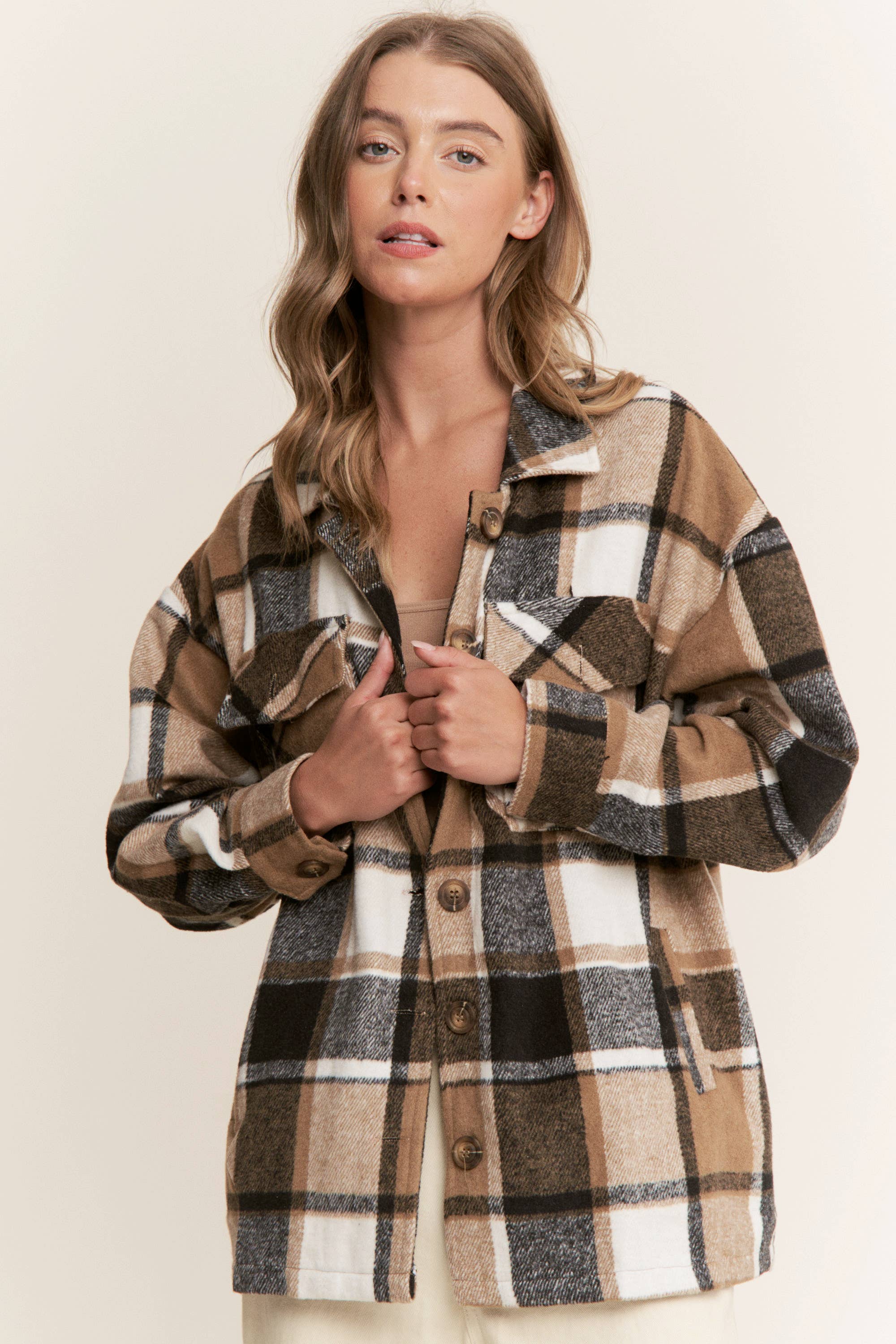 Sweet Generis - Wholesale Shirt Jacket/Shacket - Women's - FUZZY PLAID BUTTON DOWN FLANNEL SHIRT JACKET7