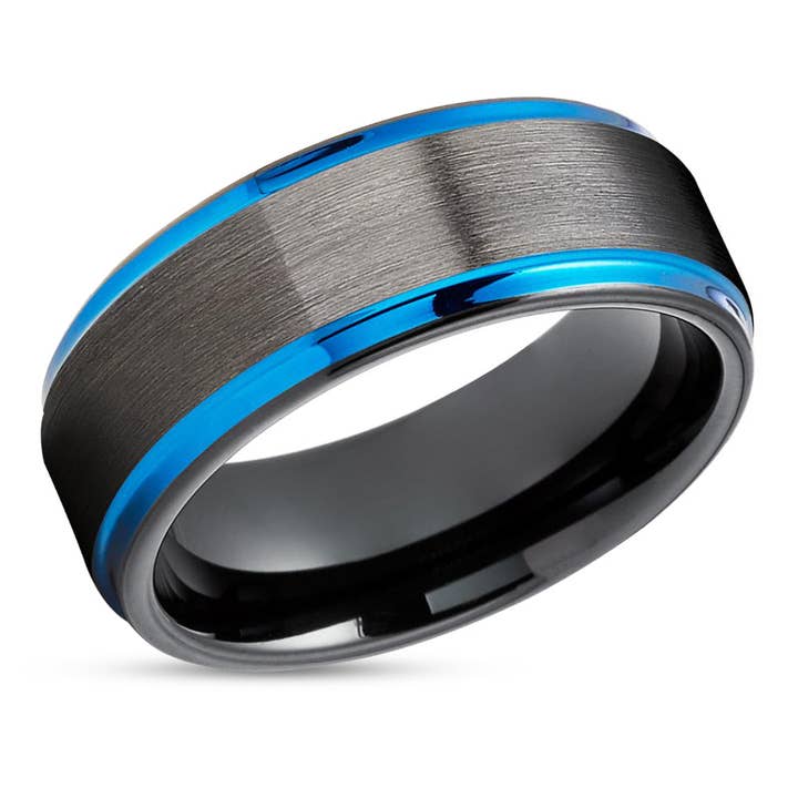 Gunmetal Tungsten Wedding Rings - Blue Tungsten Rings - Men & Women - Black Tungsten Rings for wholesale by Lucky Love Rings