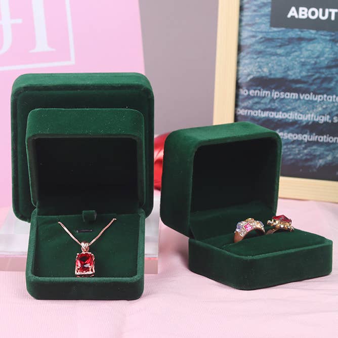 Zakka - Wholesale Jewellery box/organiser - Velvet Jewelry Box Green Ring Pendant Necklace Earrings2