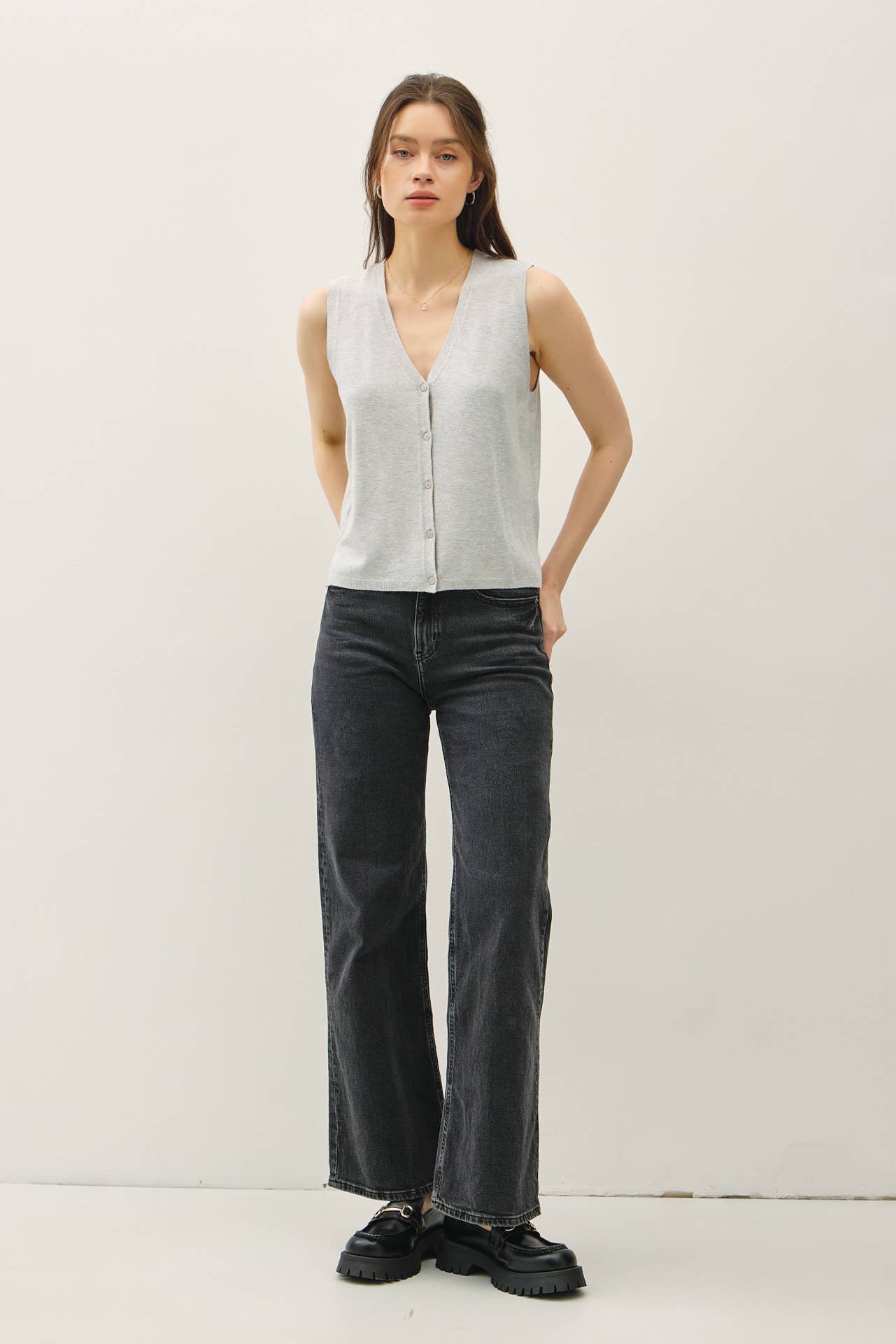 Be Cool - Wholesale Sweater Vest - Women's - BOXY CUT BUTTON UP V-NECK SWEATER VEST 8