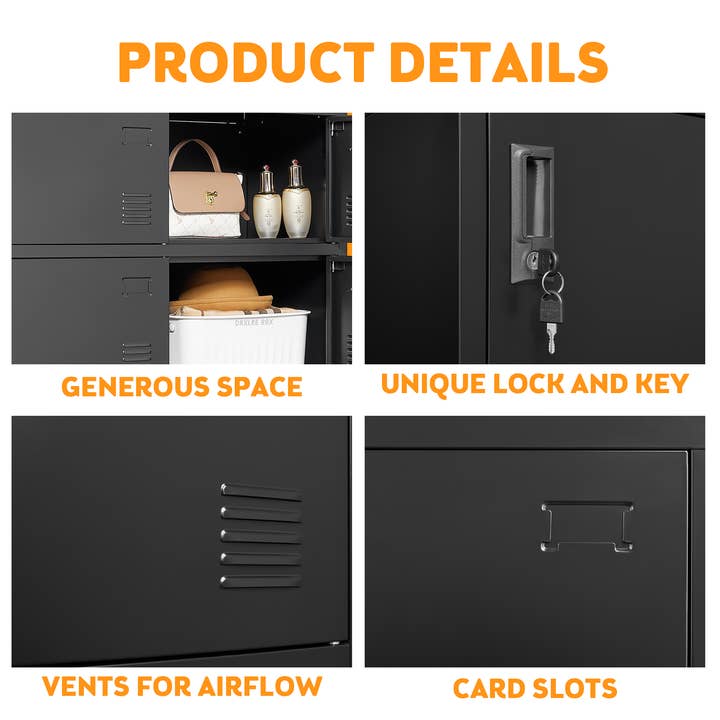 39F Inc. - Wholesale Cabinet - 6-Door Black Metal Storage Locker with Lock & Card Slot4