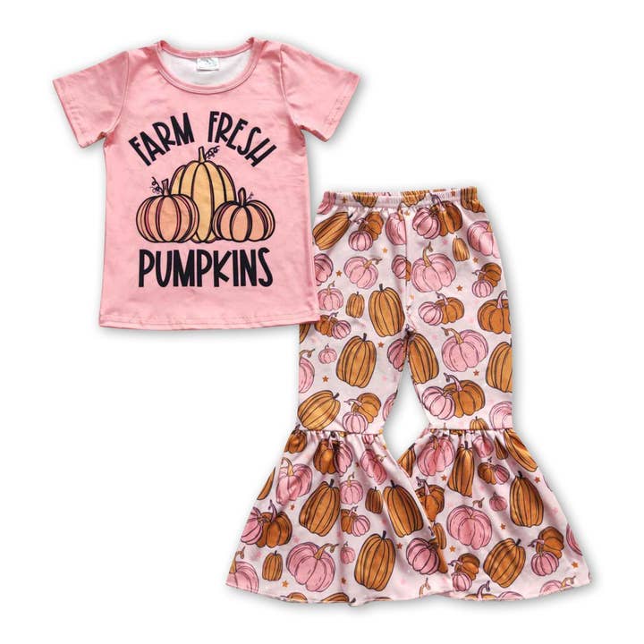 Yawoo Garments - Wholesale Top & Pant Set - Kids - Farm fresh pumpkin shirt pants kids girls fall clothes