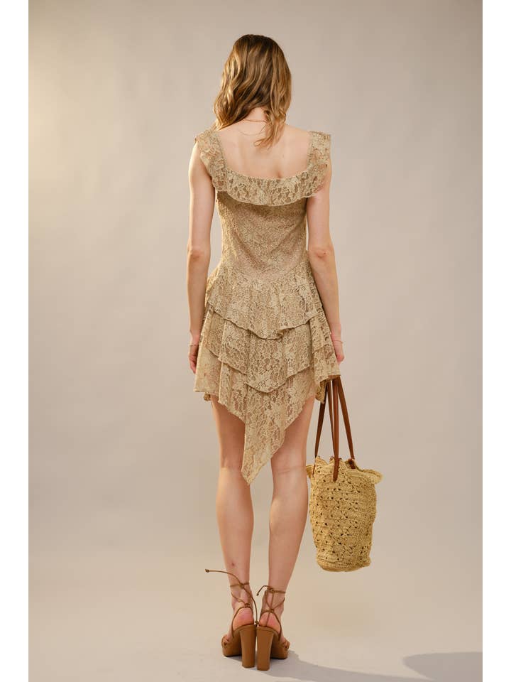 Blue B - Wholesale Dress - Women's - 52162D - Square Neck Lace Ruffle Dress9