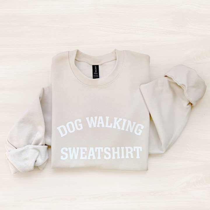 Poppy & Lou - Wholesale Graphic Sweatshirt - Women's - Dog Walking Sweatshirt — Cream & Blush