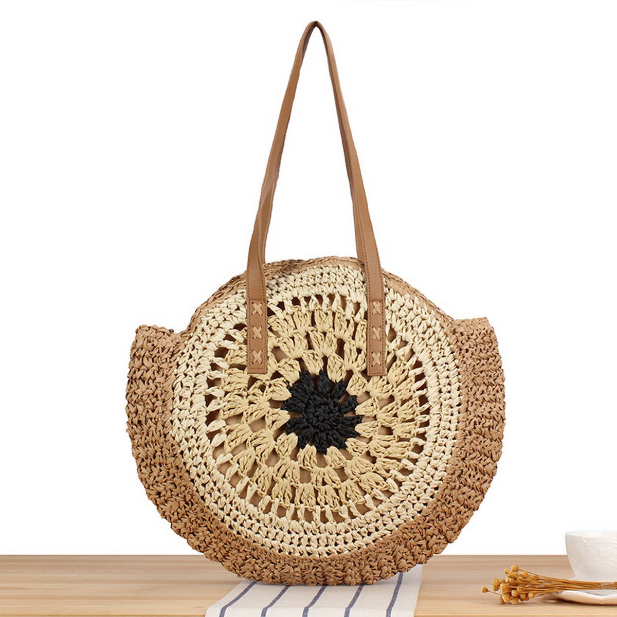 ACCITY - Wholesale Beach Bag - SIMPLE ROUND SHOULDER STRAW BAG_CWAB20163