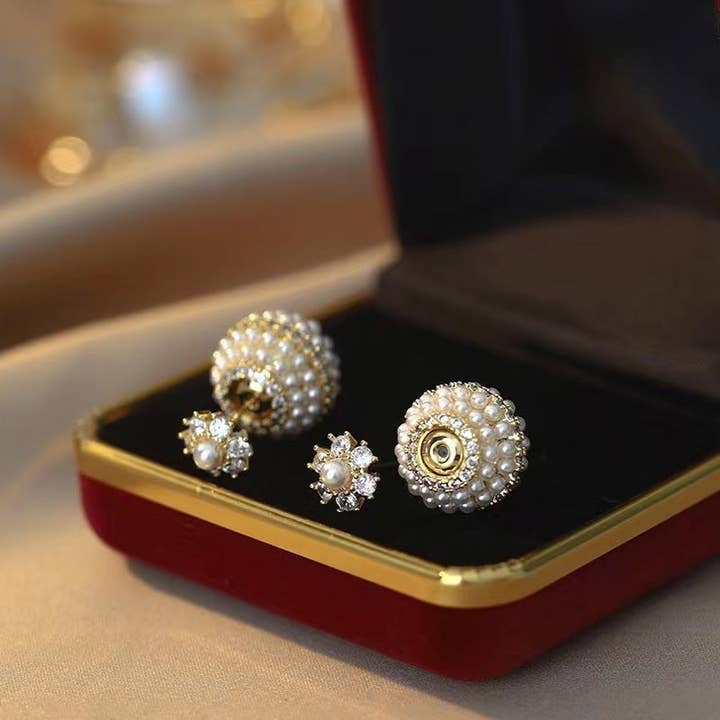 Handcrafted Pearl ball earrings with 925 sterling silver for wholesale by Exsito