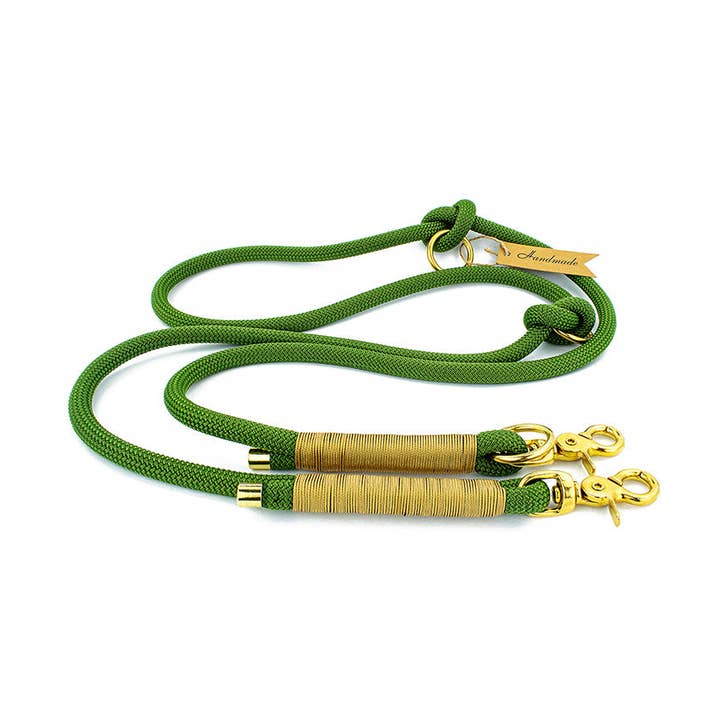 greenery Dog leash Tierluxe Tau Rope Green and Gold for wholesale on Faire0
