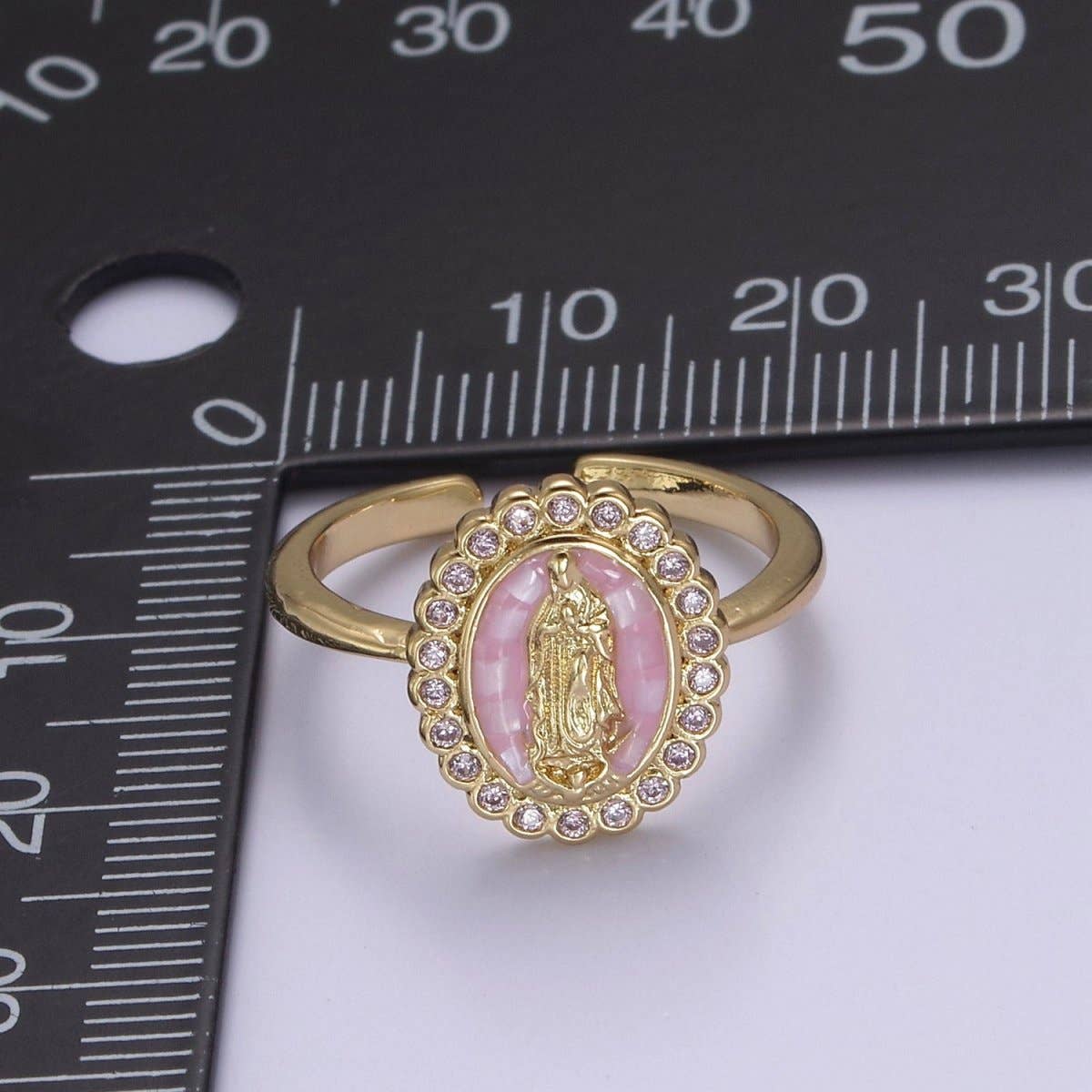 Aim Eternal - Wholesale Multi-Stone Ring - Virgin Mary Ring, 14K Gold Filled Religious Medallion Ring, Mother Mary Statement Ring, cz Lady of Guadalupe Ring S-401 to S-4046