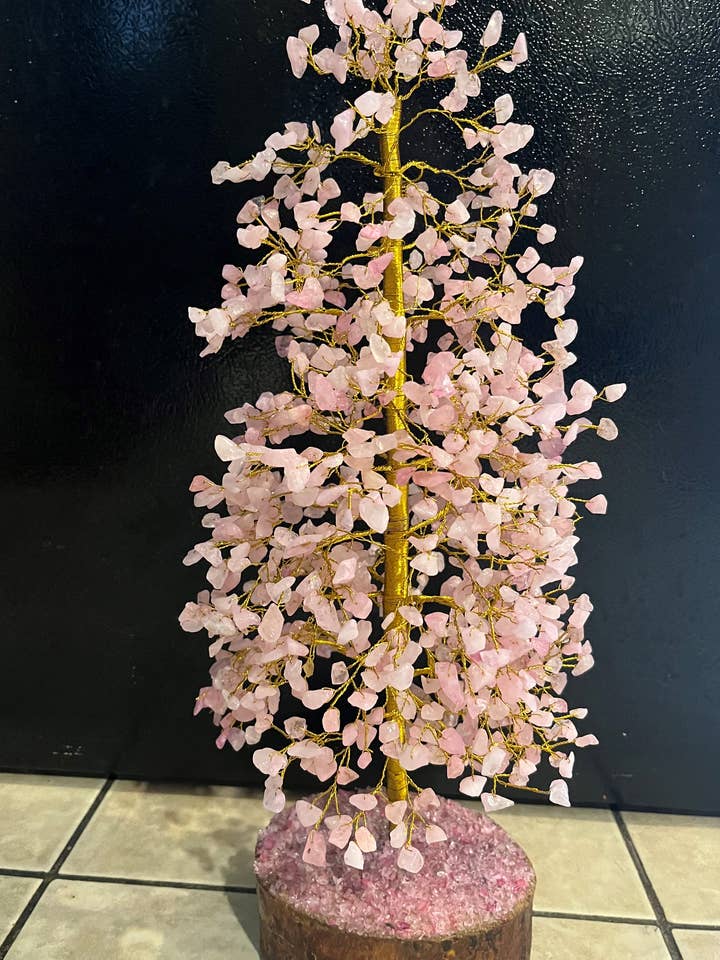 Rose Quartz Gemstone Tree (1000 chips, Golden wired Tree) for wholesale by AmazeU