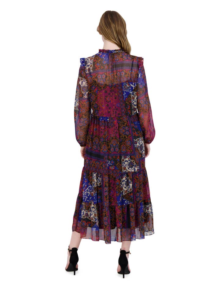 BLACK MULTI Ruffle Drawstring Midi Dress for wholesale on Faire2