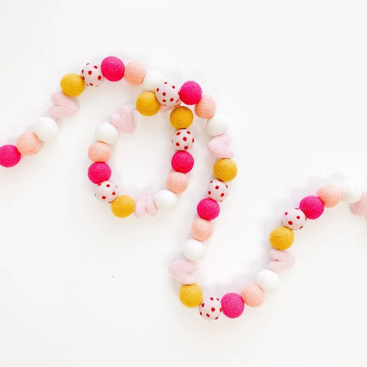 Golden Valentine Felt Ball Garland, Banner, Bunting for wholesale by Pearl & Jane