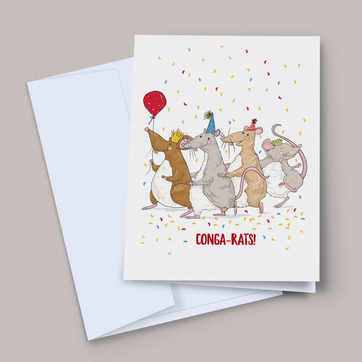 Congratulations Card, Conga Rats Card for wholesale by Baldy And The Fidget