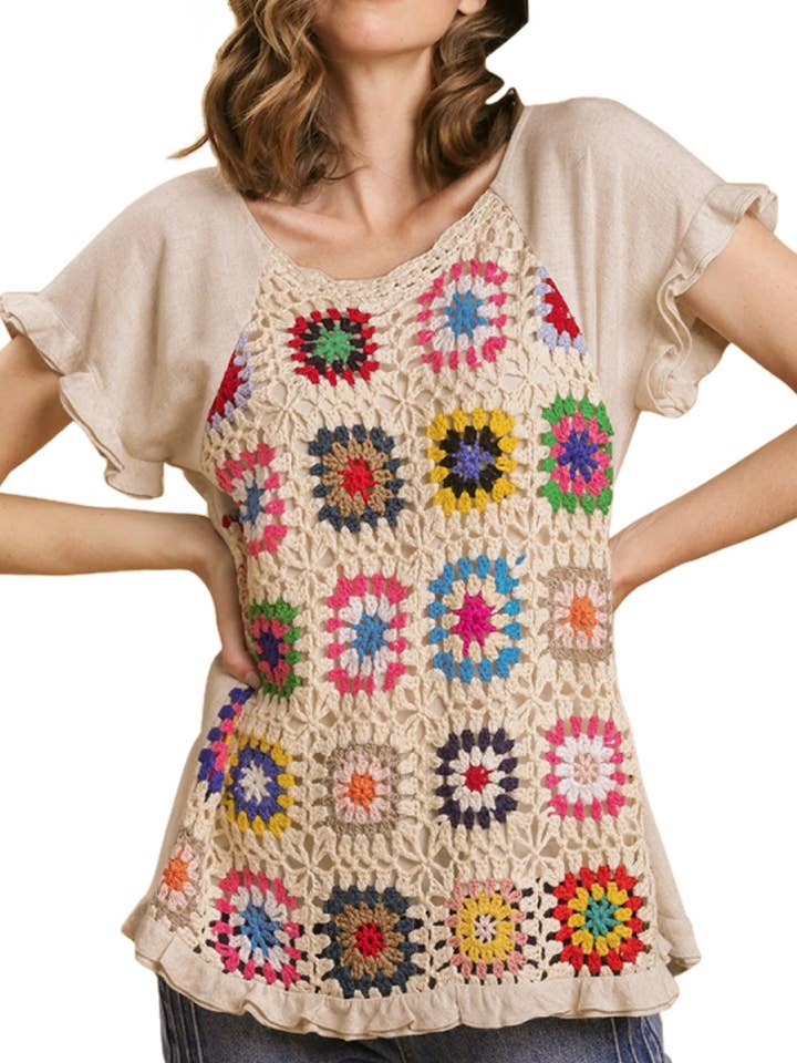 Linne Blend Rund Hals Färg Virka för wholesale av Vanilla Monkey