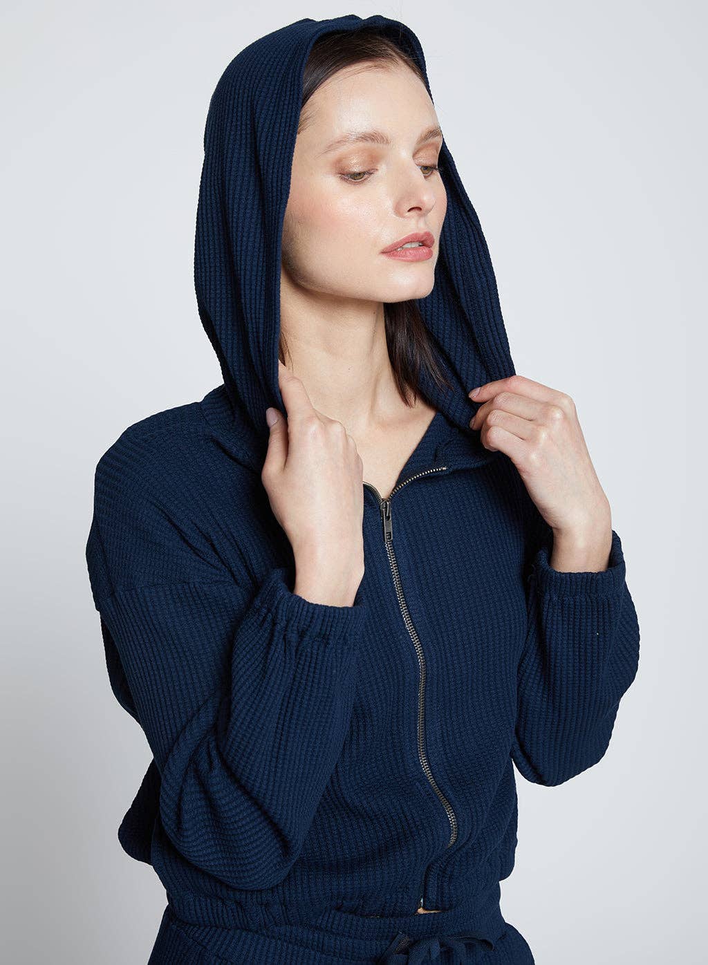 Stateside - Wholesale Hoodie - Women's - Luxe Thermal Zip Hoodie in New Navy0