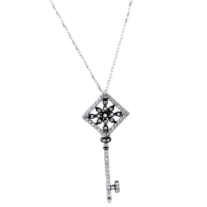 14KT White Gold Diamond Key Pendant for wholesale by NYMAN JEWELERS