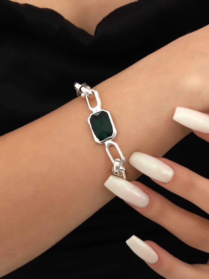 Zilververgulde Zwarte Steen Dames Armband voor wholesale door BUBU BY TEKIN SHOP