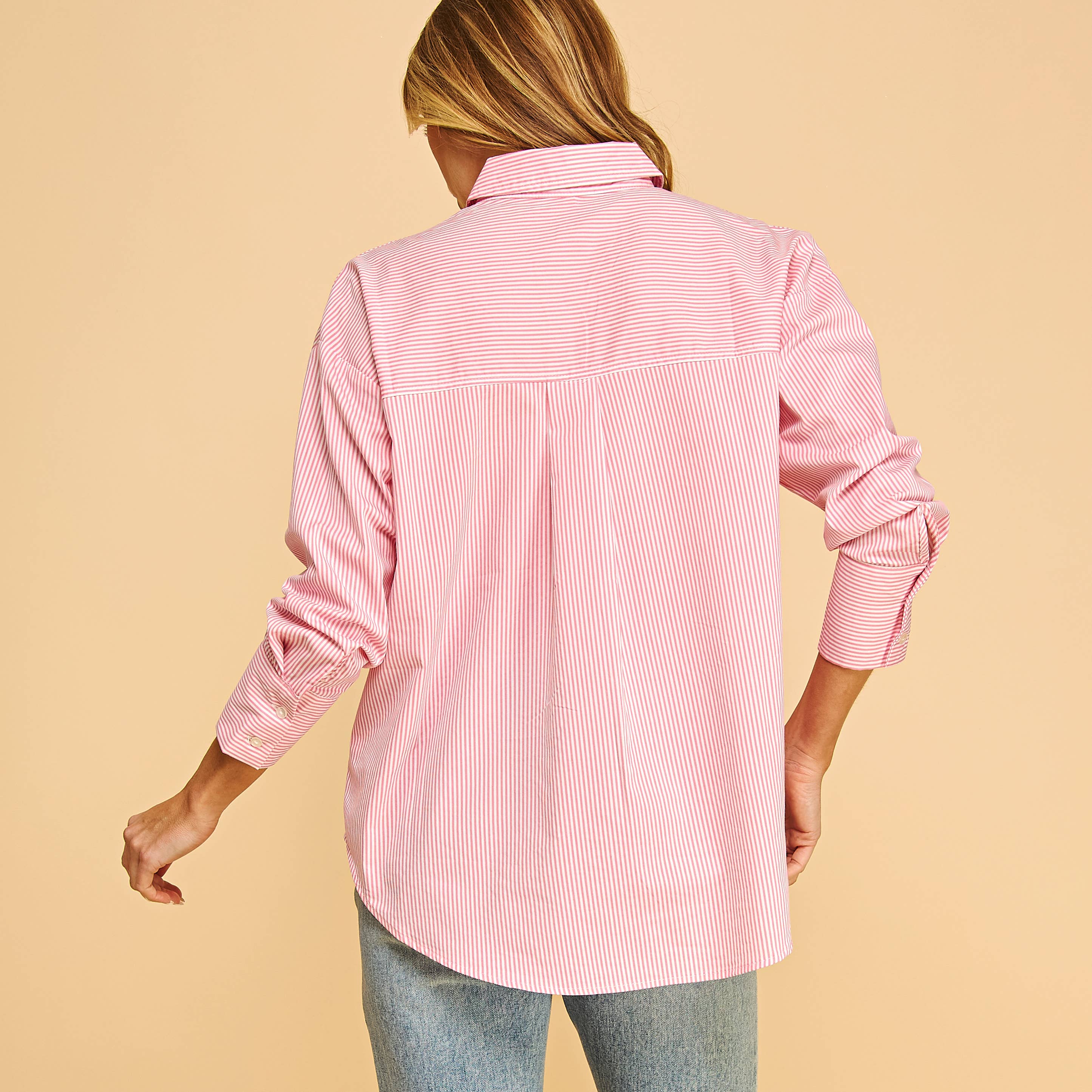 khaki PRINTED STRIPE POPLIN BUTTON DOWN SHIRT-F75687-1 for wholesale on Faire3