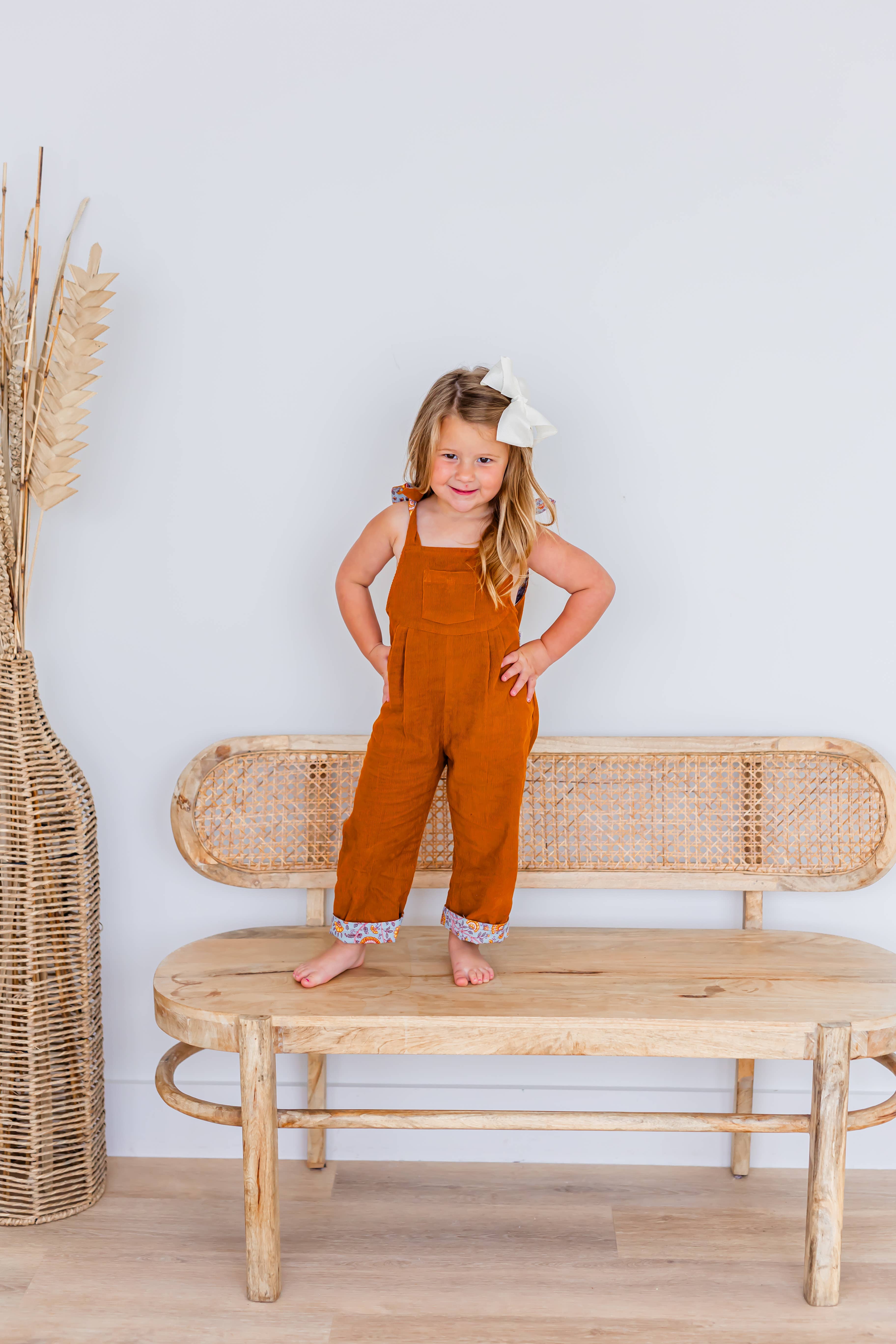 Yo Baby - Wholesale Jumpsuit - Kids - Reversible Solid Rust Corduroy & Rust Floral Printed Jumpsuit : Infant : Baby : Toddler : Tween : Kids1