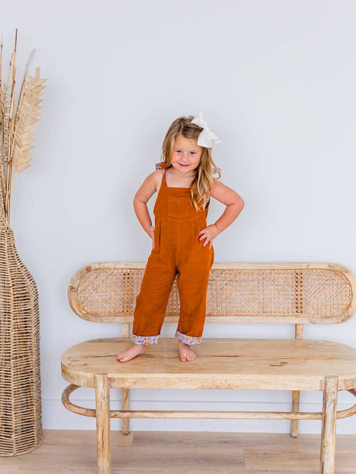 Yo Baby - Wholesale Jumpsuit - Kids - Reversible Solid Rust Corduroy & Rust Floral Printed Jumpsuit : Infant : Baby : Toddler : Tween : Kids1