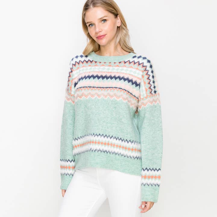 Fair Isle Chunky gebreide trui met Intarsia-patroon voor wholesale door O'LOLA