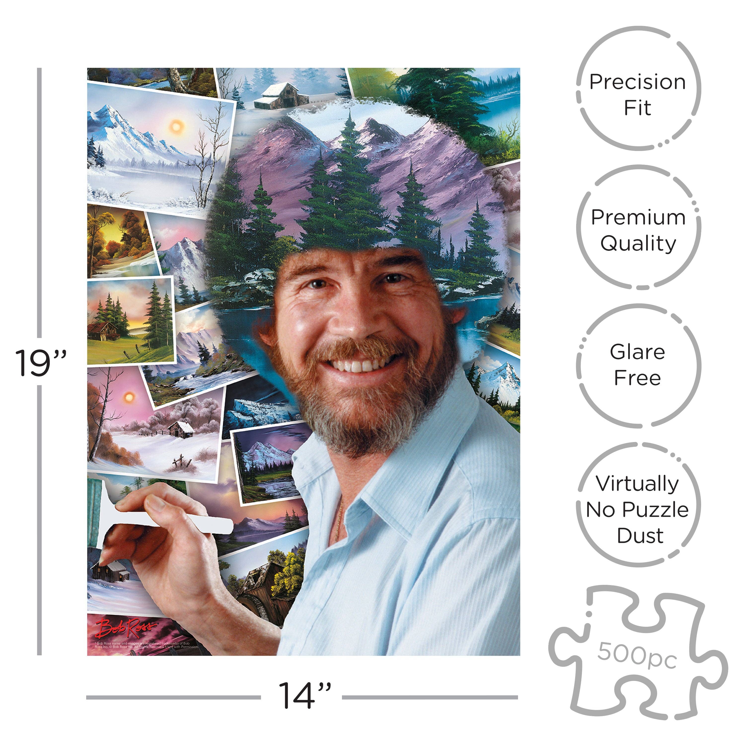 AQUARIUS, GAMAGO, ICUP, & ROCK SAWS by NMR Brands - Wholesale Puzzle - Adult - Bob Ross Hair 500 Piece Jigsaw Puzzle1