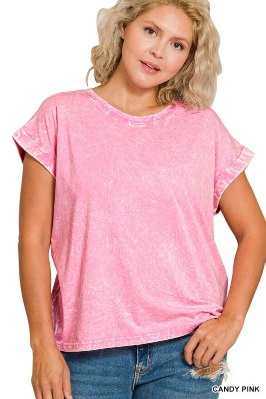 Vanilla Monkey - Vente Haut en maille – femme - T-shirt à manches courtes pliées, col rond, effet froissé Plus4