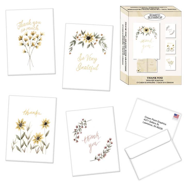 Religious Thank You Cards with Scripture, 12 Sets for wholesale by Crown Point Graphics