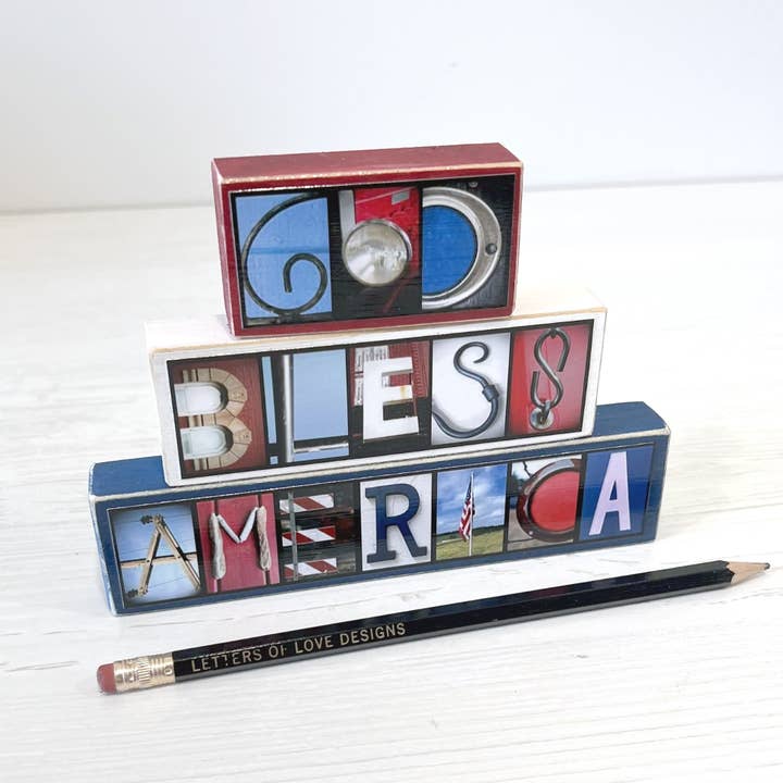 4th of July Decor, God Bless America Gift Set, American Flag for wholesale by Letters Of Love Designs