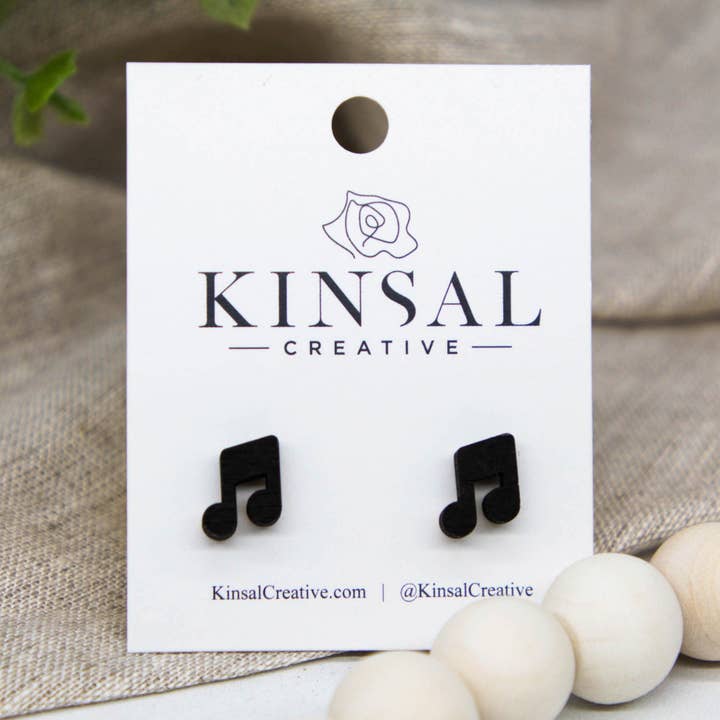 Music Note Wood Stud Earrings for wholesale by Kinsal Creative