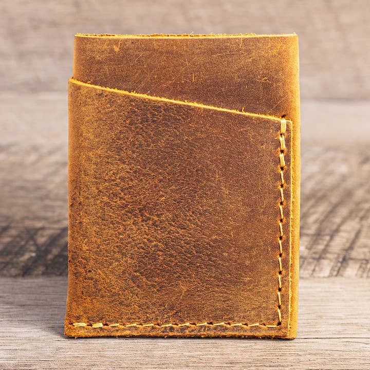 Handmade Leather Card Holder Rustic Brown for wholesale by CRETE TRADING INC