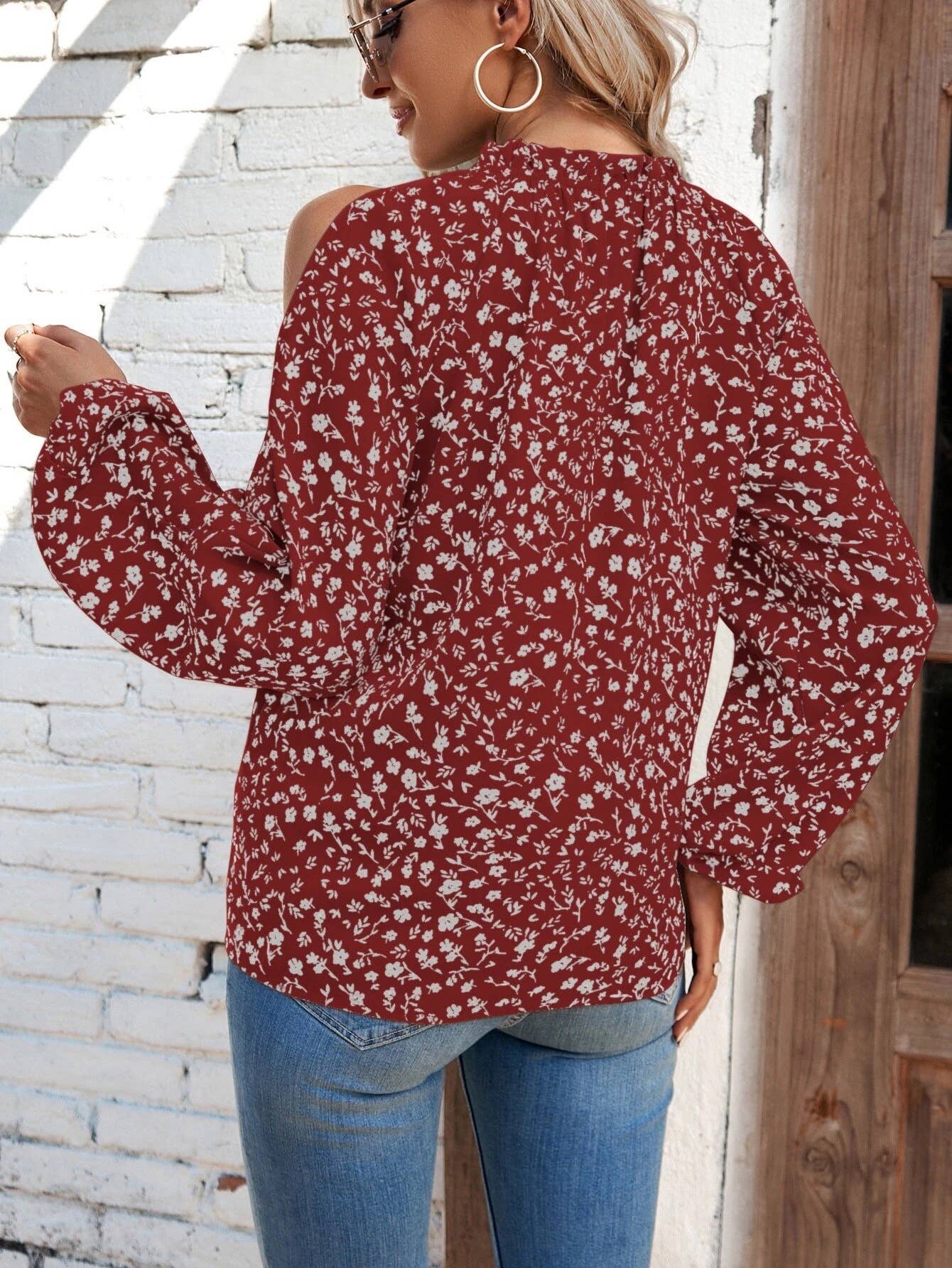 HIDDENBRAND - Wholesale Blouse - Women's - Floral Long-Sleeved Ruffled Blouse18