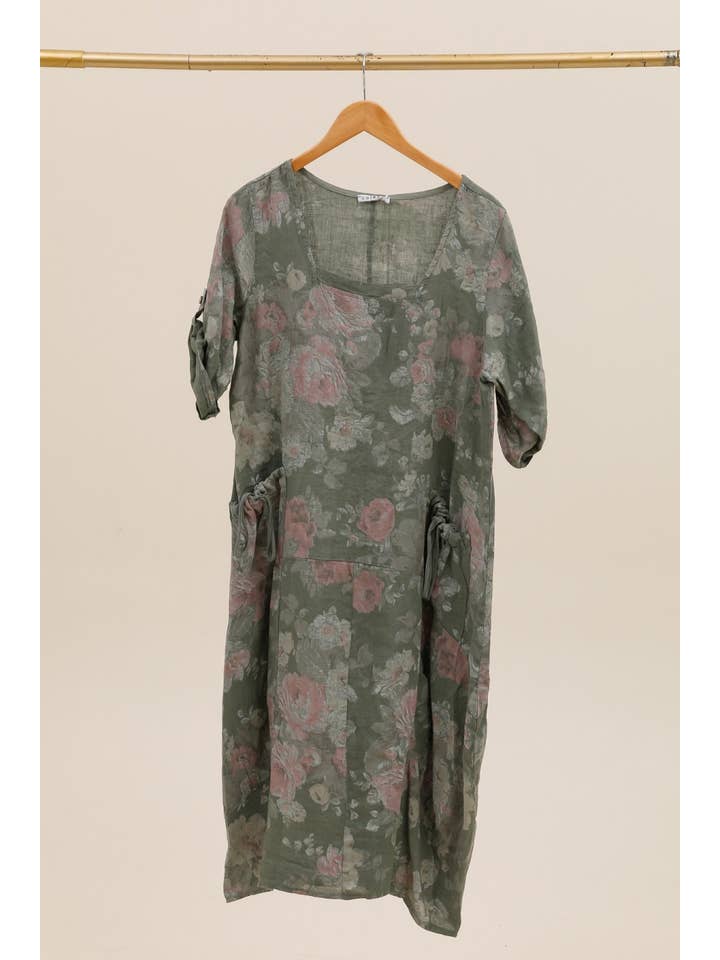 la maison des fibres naturelles – Großhandel Kleid – Damen – Leinenkleid mit floralem Muster, 100 % Leinen, Modell 6796754